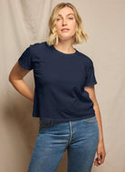perfectwhitetee Harley Crew Tee in Navy Front View