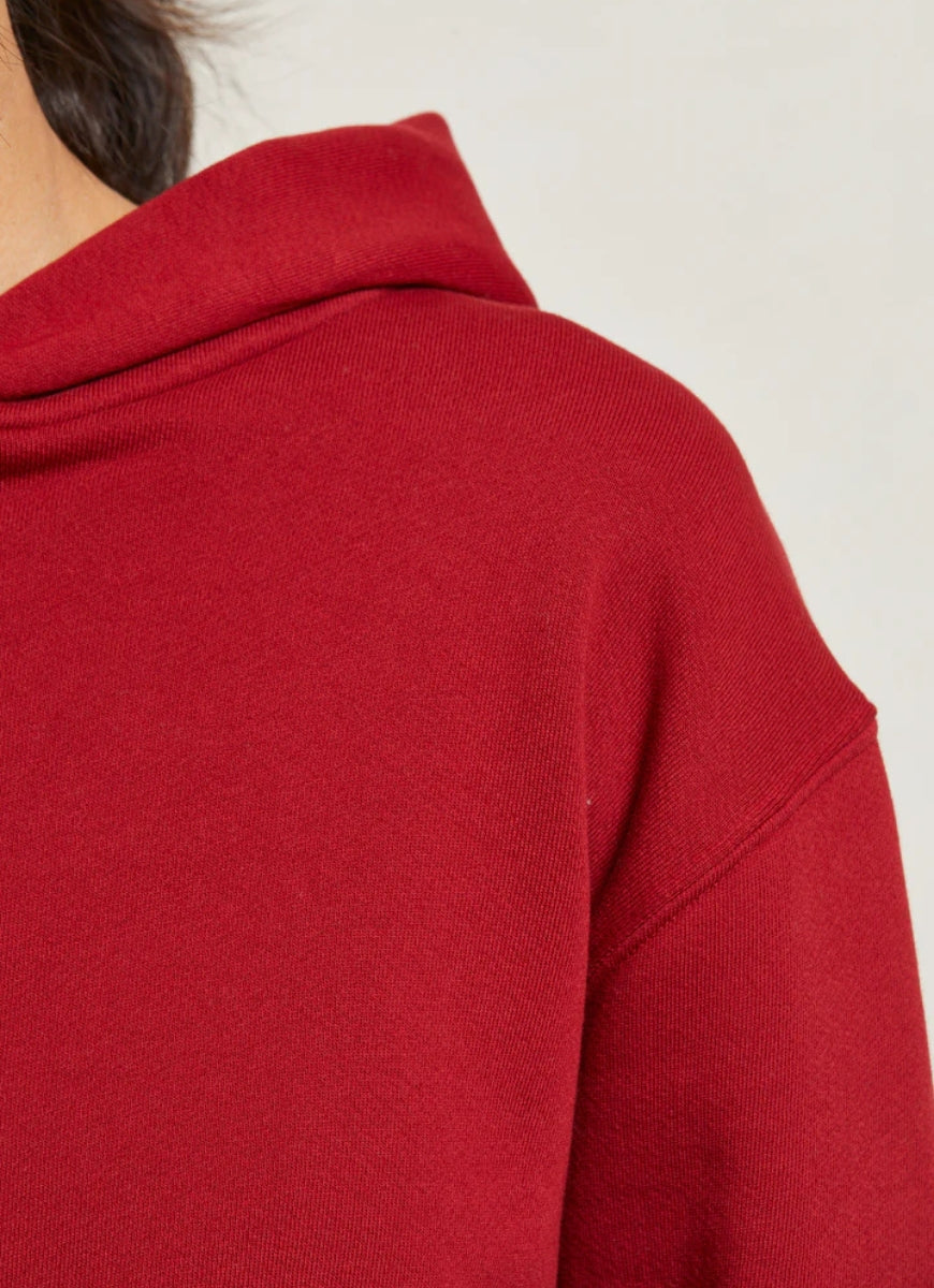 perfectwhitetee Women's Heart Hoodie in Maple Close Up Front View