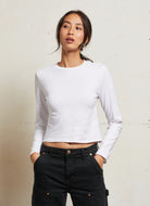 perfectwhitetee Jamie Long Sleeve Tee in White Front View