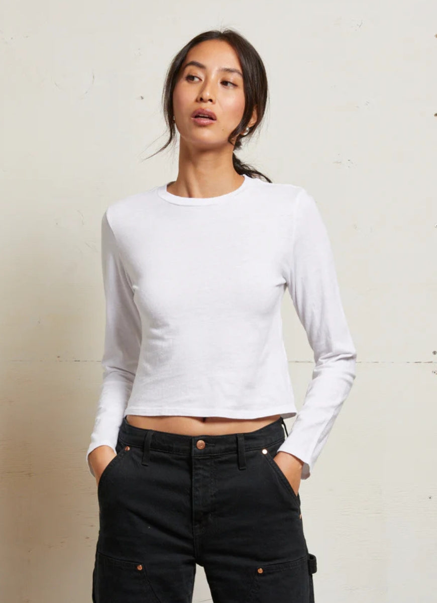 perfectwhitetee Jamie Long Sleeve Tee in White Front View
