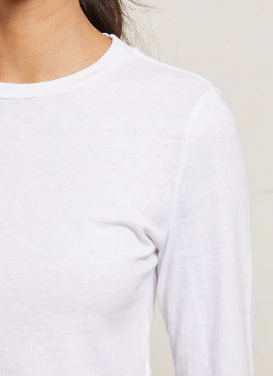 perfectwhitetee Jamie Long Sleeve Tee in White Close Up View