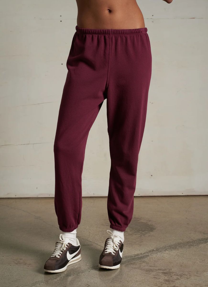 perfectwhitetee Johnny French Terry Sweatpant in Dark Burgundy