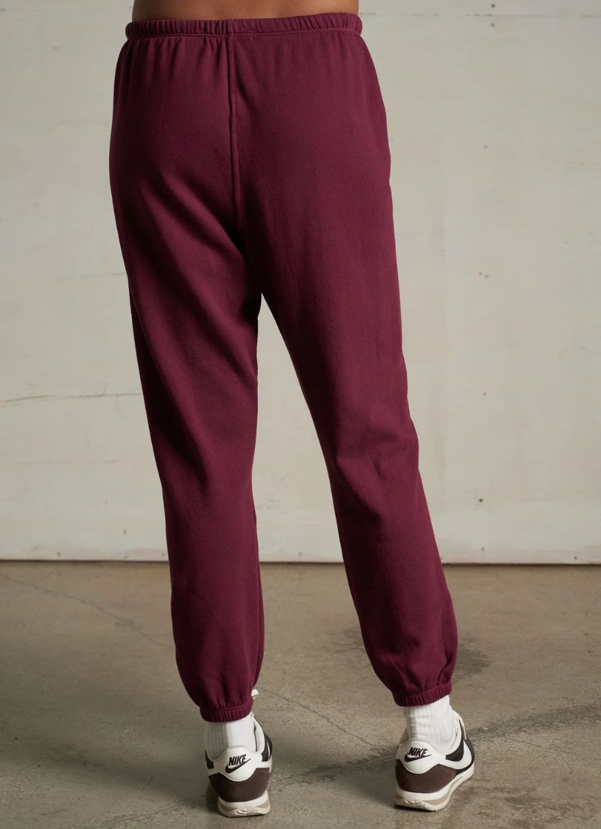perfectwhitetee Johnny French Terry Sweatpant in Dark Burgundy Back View