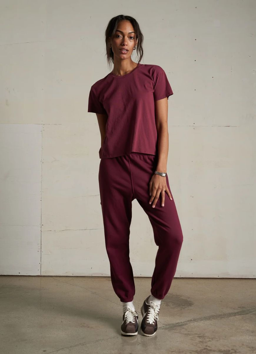 perfectwhitetee Johnny French Terry Sweatpant in Dark Burgundy Front View