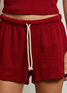 perfectwhitetee Layla French Terry Sweatshort in Maple Close Up Front VIew Showing the Drawcord