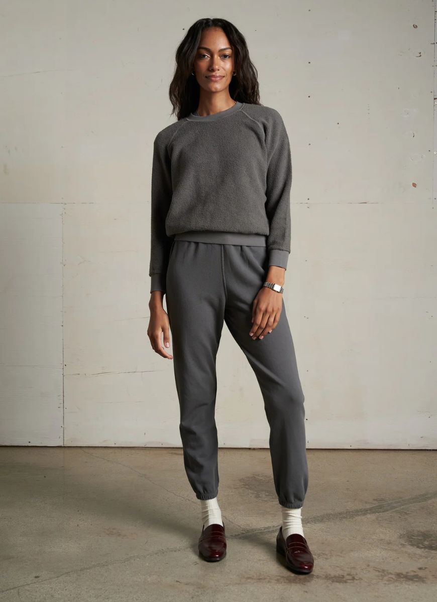 perfectwhitetee Ziggy Inside Out Sweatshirt in Charcoal Full Length Front View