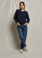 perfectwhitetee Ziggy Inside Out Sweatshirt in Navy Full Length Front View