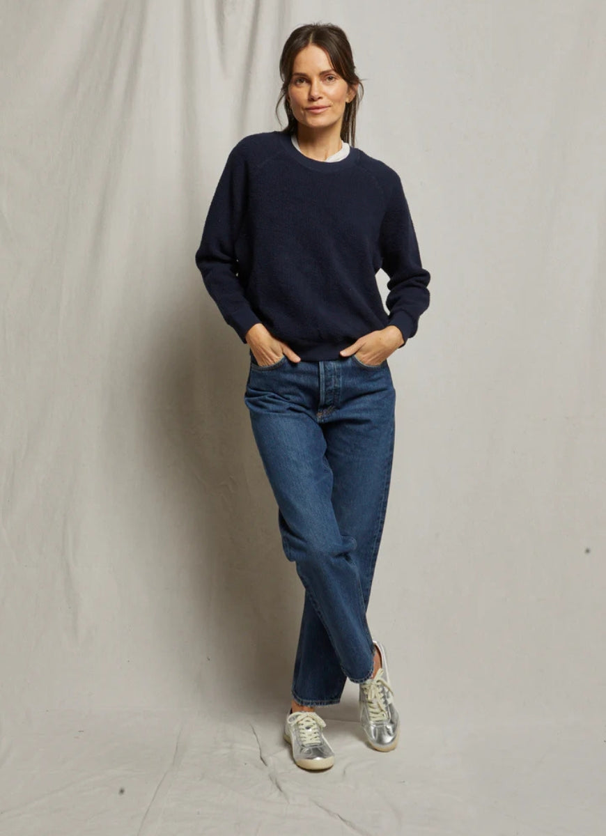 perfectwhitetee Ziggy Inside Out Sweatshirt in Navy Full Length Front View