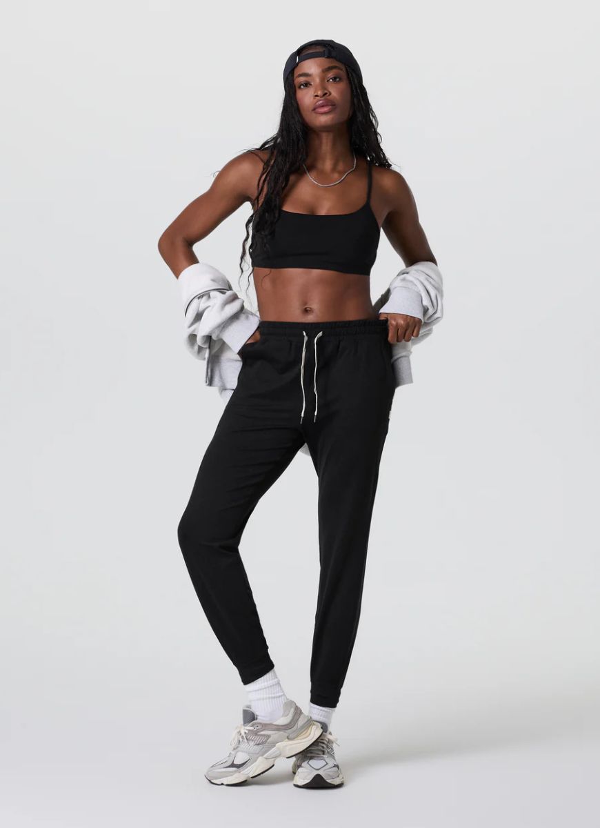 Vuori Women's Performance Jogger in Black Full Length Front View