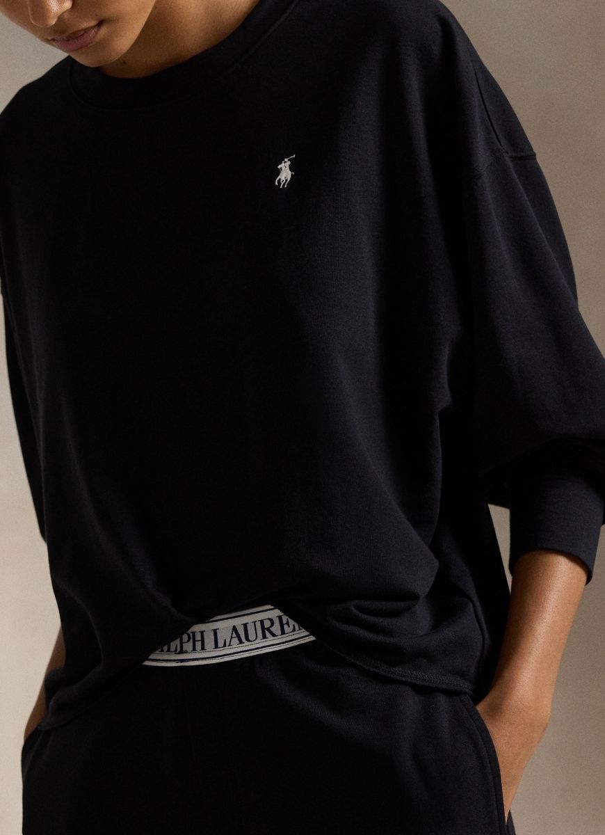 Polo Ralph Lauren Crew Neck And Wide Leg Pant Set in Black Close Up Front View
