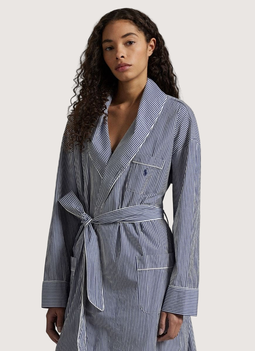 Polo Ralph Lauren Heritage Robe in White Cloud Beacon Blue Front View