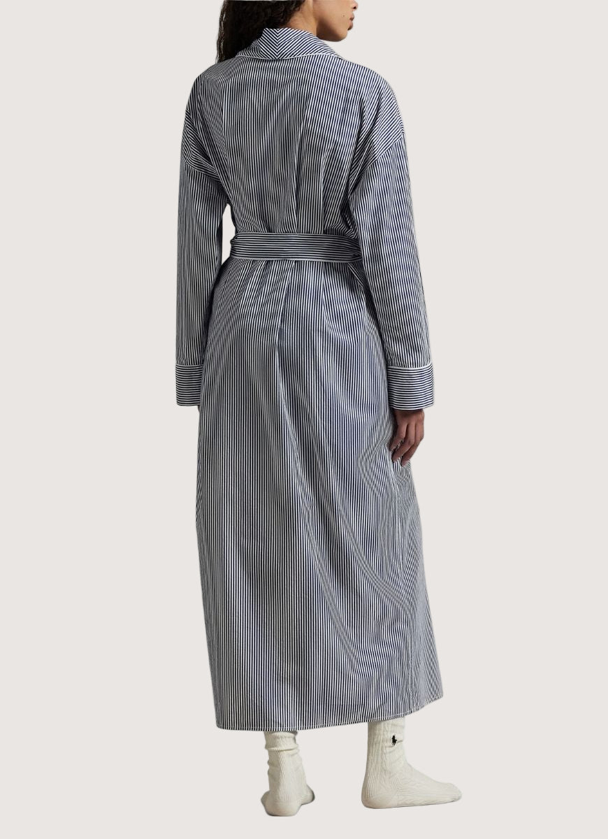 Polo Ralph Lauren Heritage Robe in White Cloud Beacon Blue Back View
