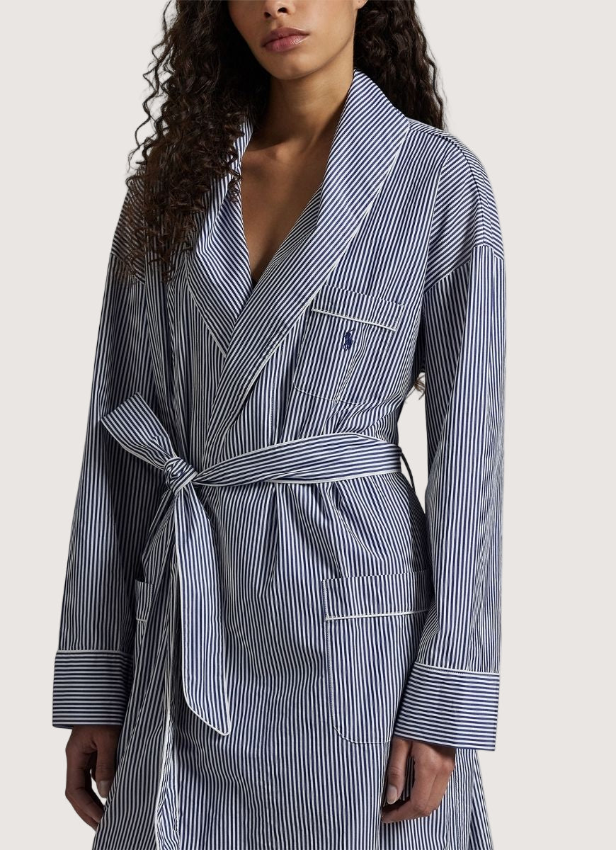Polo Ralph Lauren Heritage Robe in White Cloud Beacon Blue Alternate Front View