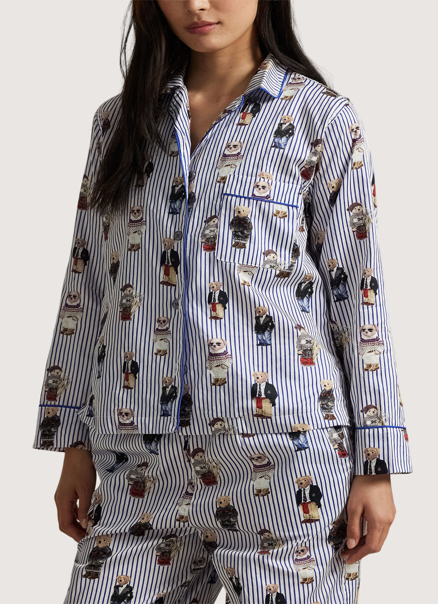 Polo Ralph Lauren Madison PJ Set Allover Bear in Snowfall Blue Front View