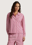 Polo Ralph Lauren PJ Set With Whipstitch in College Pink Stripe Front View