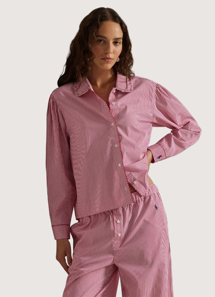 Polo Ralph Lauren PJ Set With Whipstitch in College Pink Stripe
