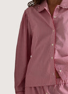 Polo Ralph Lauren PJ Set With Whipstitch in College Pink Stripe Close Up View