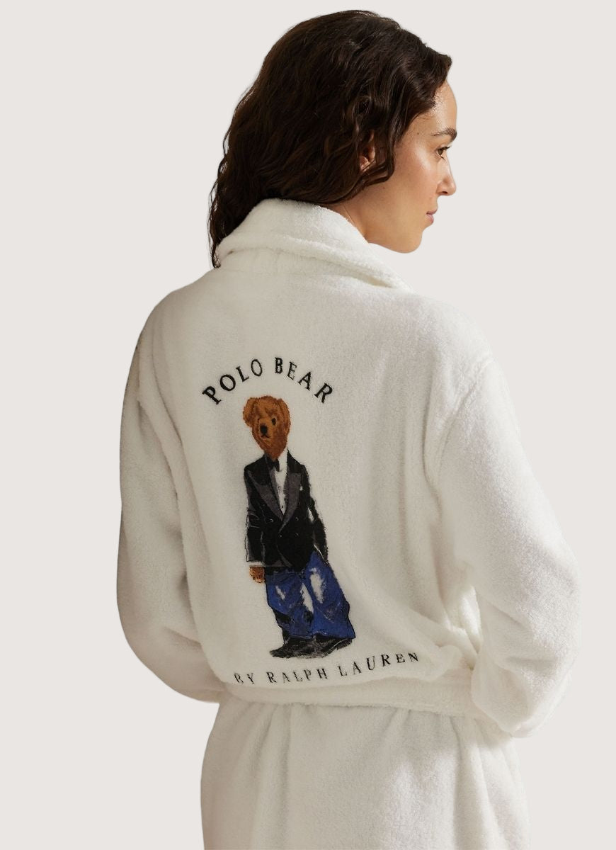 Polo Ralph Lauren Short Printed Back Robe in Tuxedo Bear Close Up Back View