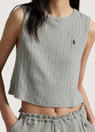 Polo Ralph Lauren Tank Gathered Waist Boxer Set in Heather Grey Close Up Front View