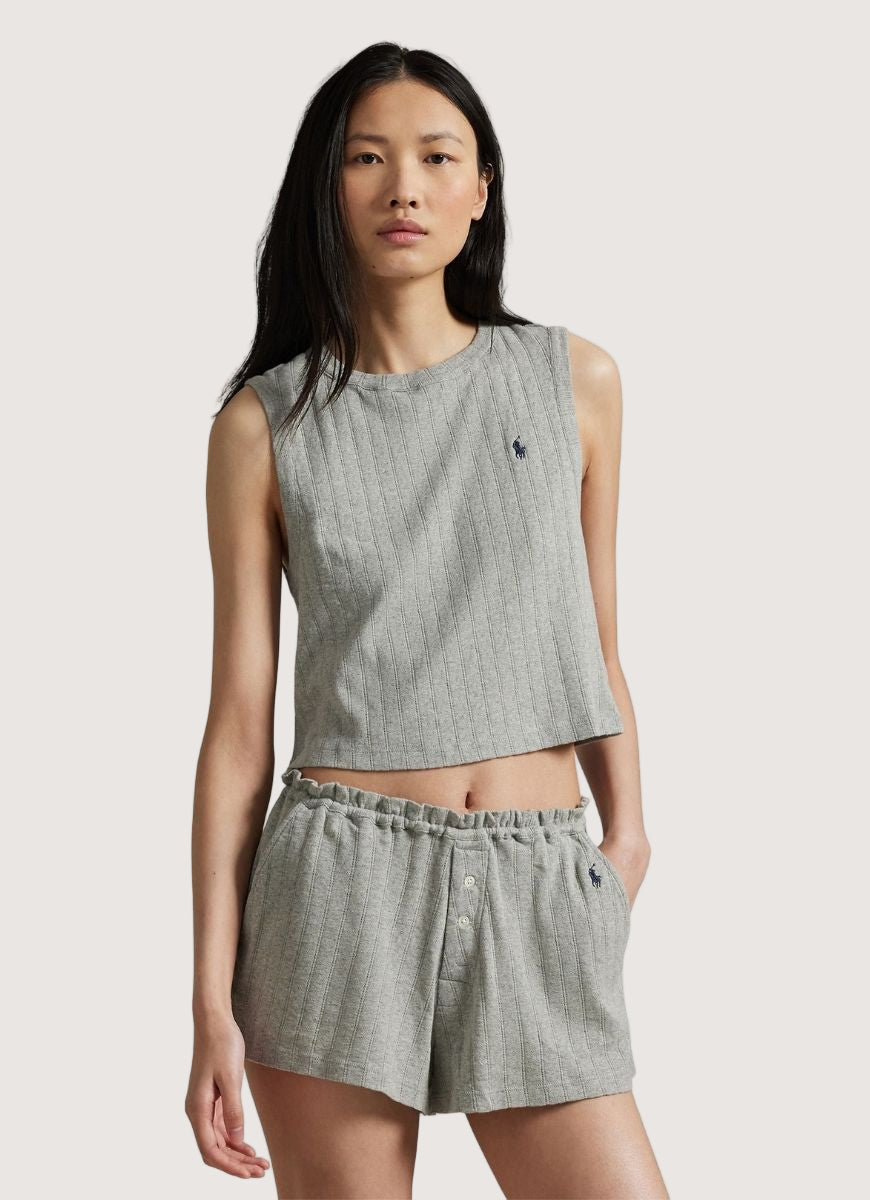 Polo Ralph Lauren Tank Gathered Waist Boxer Set in Heather Grey
