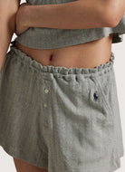 Polo Ralph Lauren Tank Gathered Waist Boxer Set in Heather Grey Close Up View of Waistband