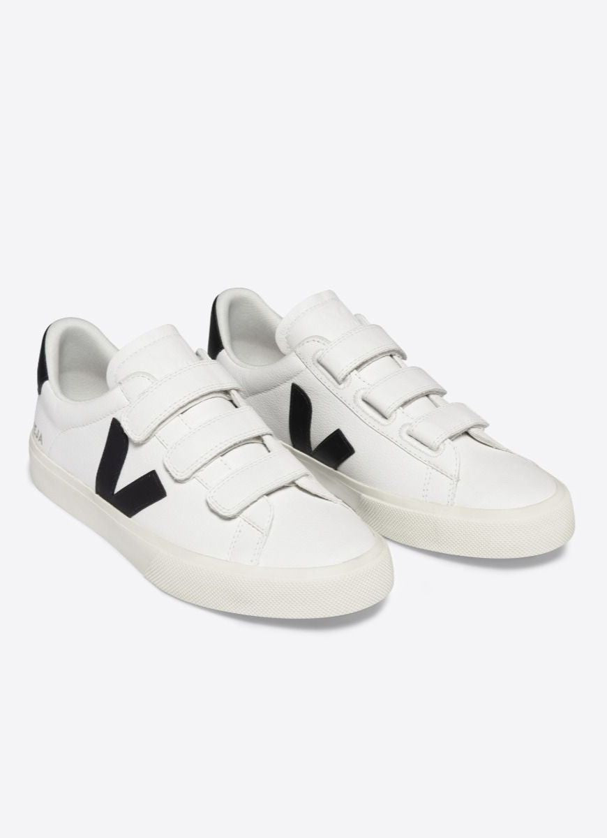 Veja Recife Women's Velcro Sneaker in White/Black Front View