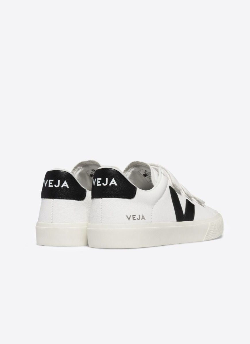 Veja Recife Women's Velcro Sneaker in White/Black Back View