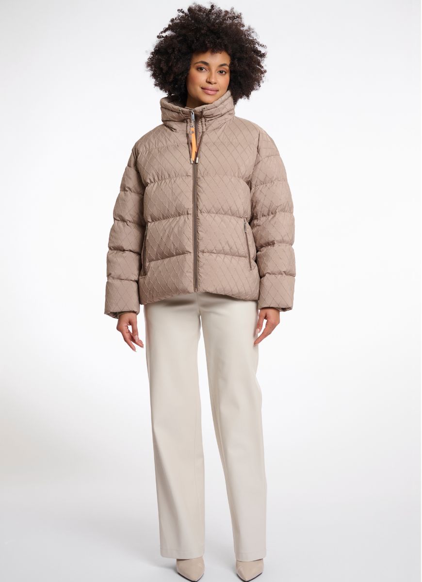 Rino & Pelle Audry Quilted Puffer Jacket in Toffee Full Length Front View