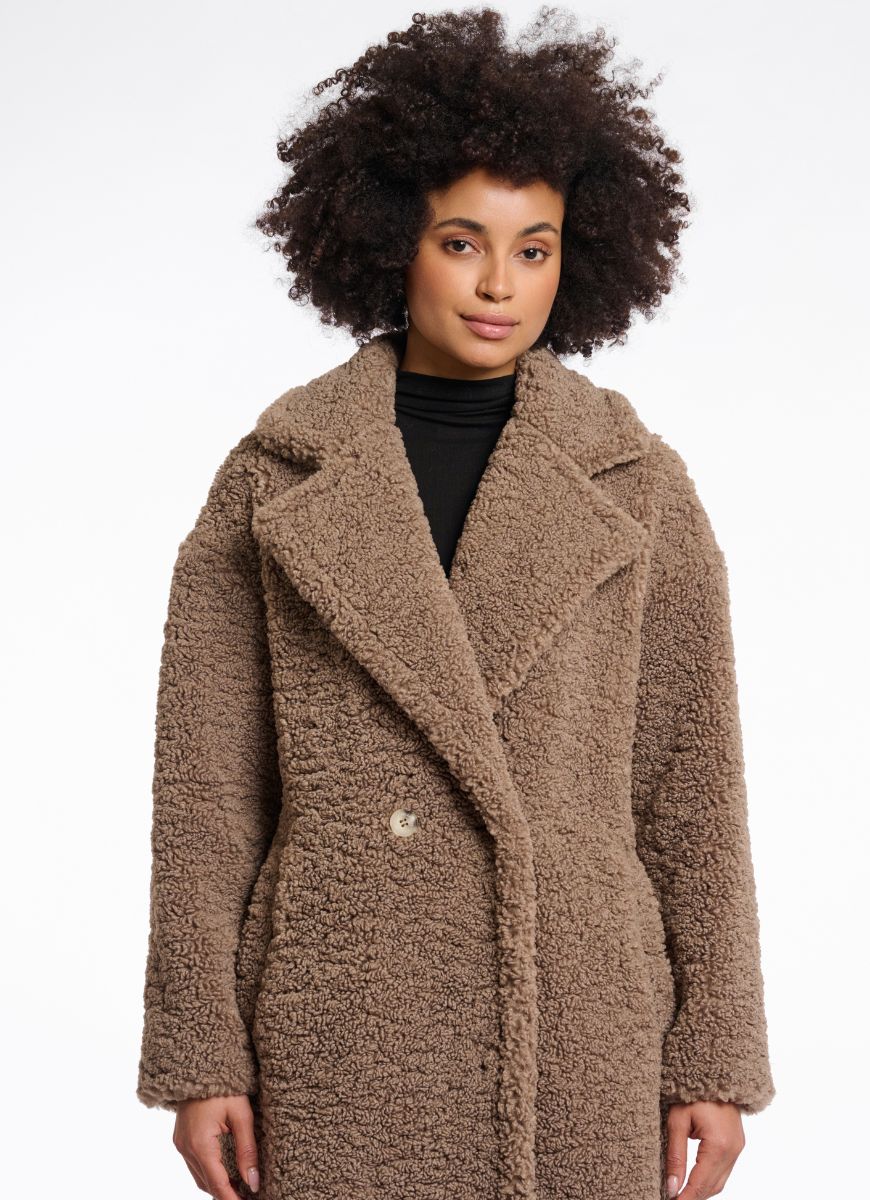 Rino & Pelle Elicia Teddy Coat in Toffee Front View