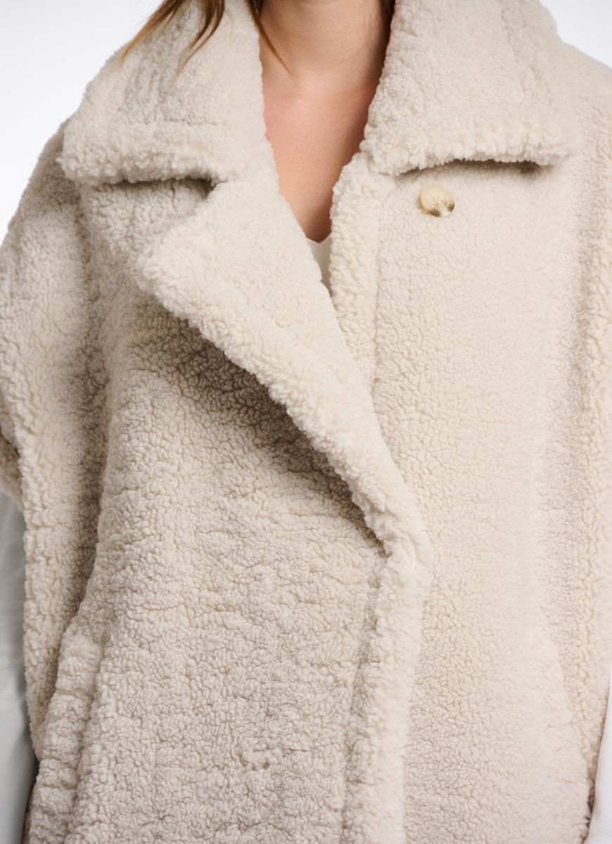 Rino & Pelle Luca Teddy Cape Coat in Birch Close Up Front View