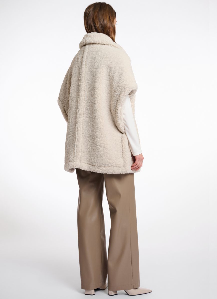 Rino & Pelle Luca Teddy Cape Coat in Birch Full Length Back View