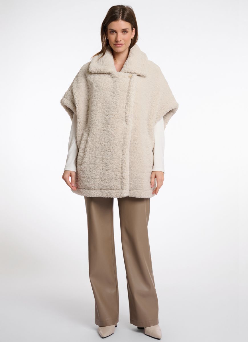 Rino & Pelle Luca Teddy Cape Coat in Birch Full Length Front View