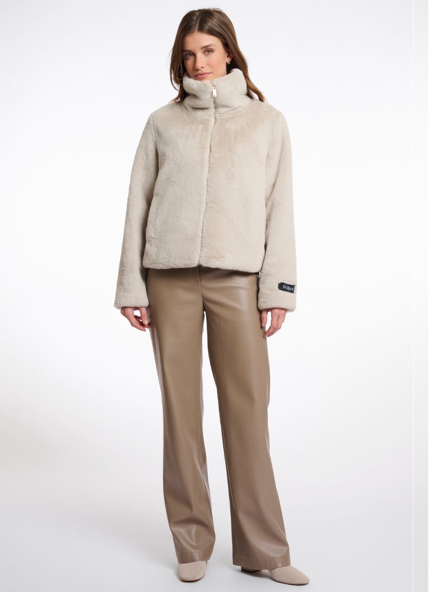 Rino & Pelle Sallie Faux Fur Jacket in Birch Full Length Front View