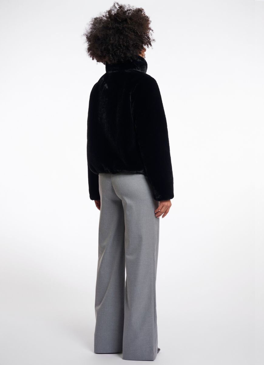 Rino & Pelle Sallie Faux Fur Jacket in Black Full Length Back View