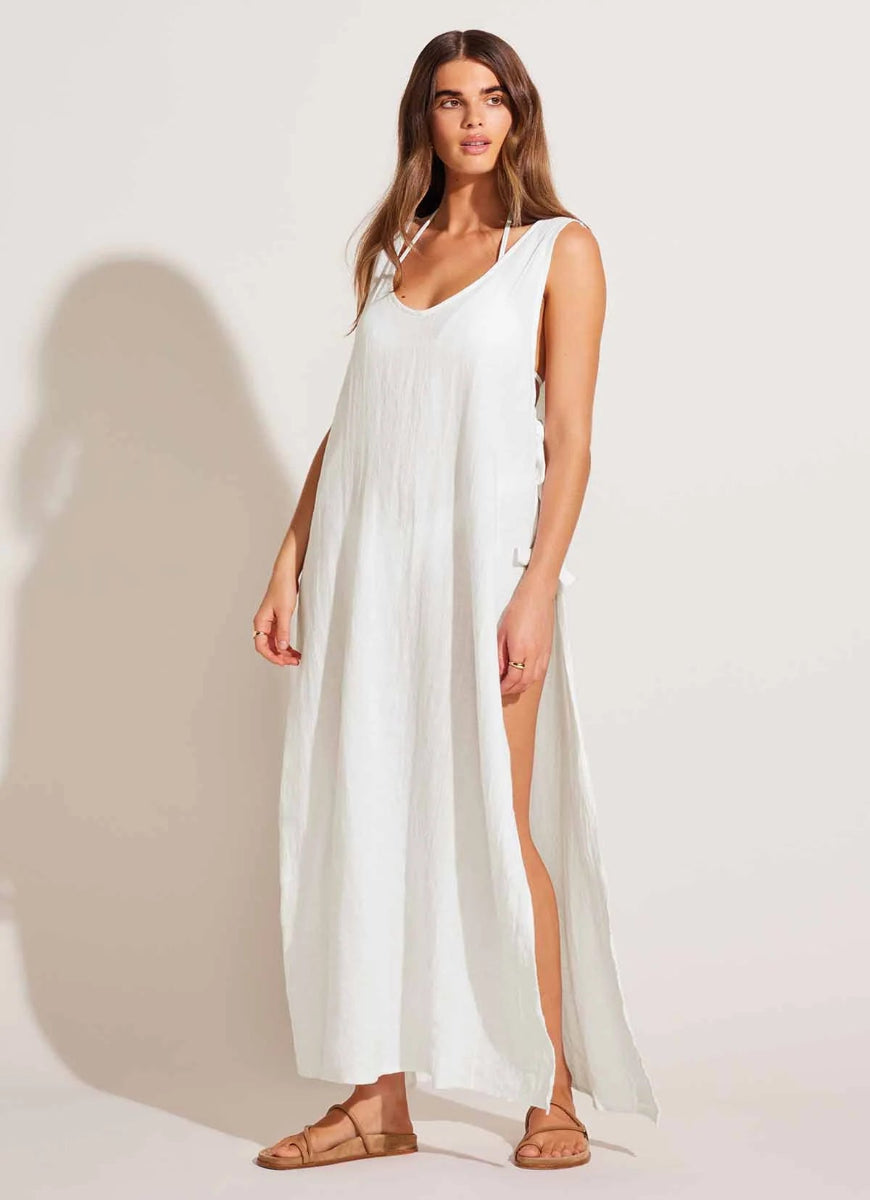 Vitamin A Riviera Linen Dress in White Full Length Front View