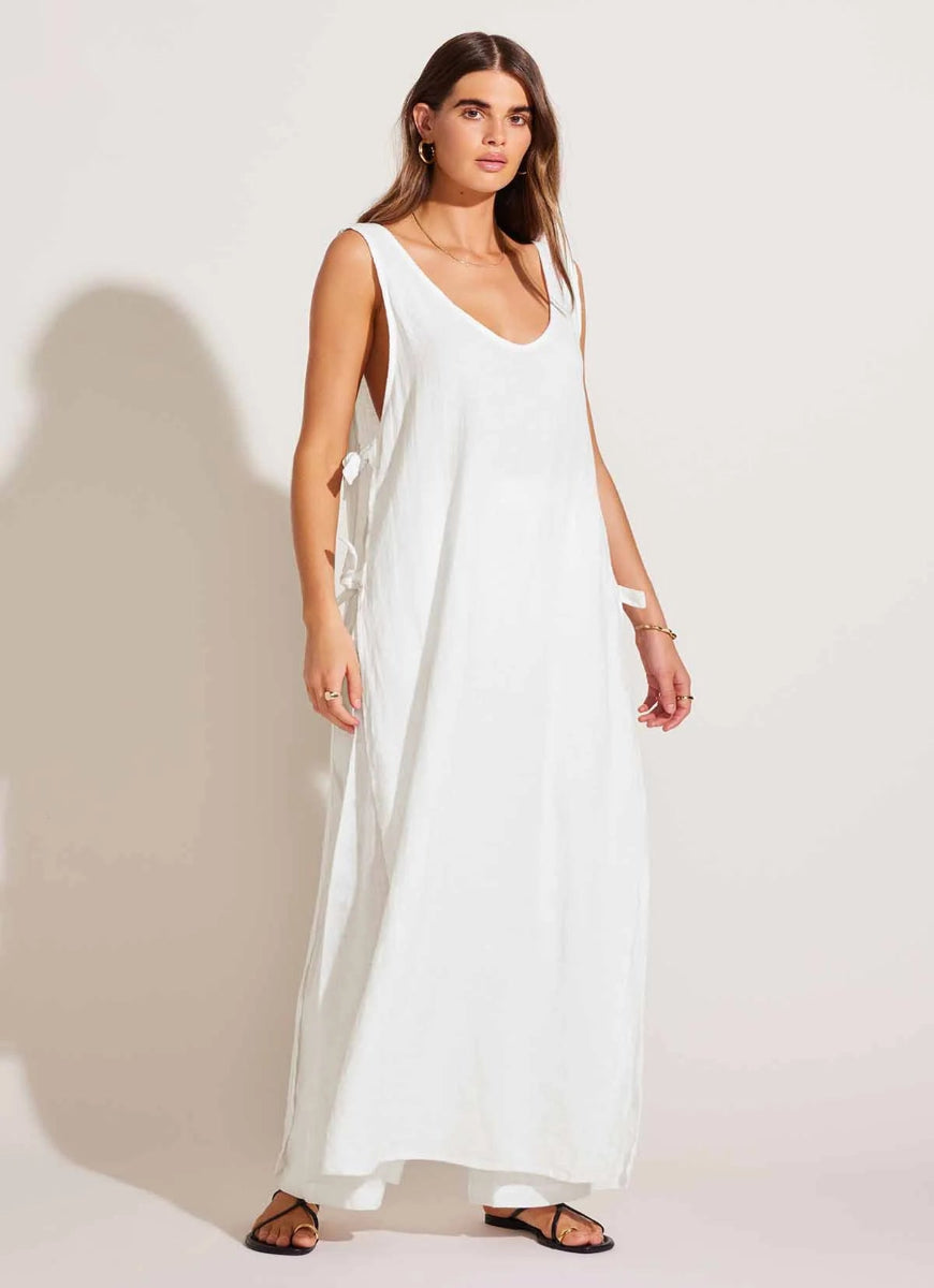 Vitamin A Riviera Linen Dress in White Front View