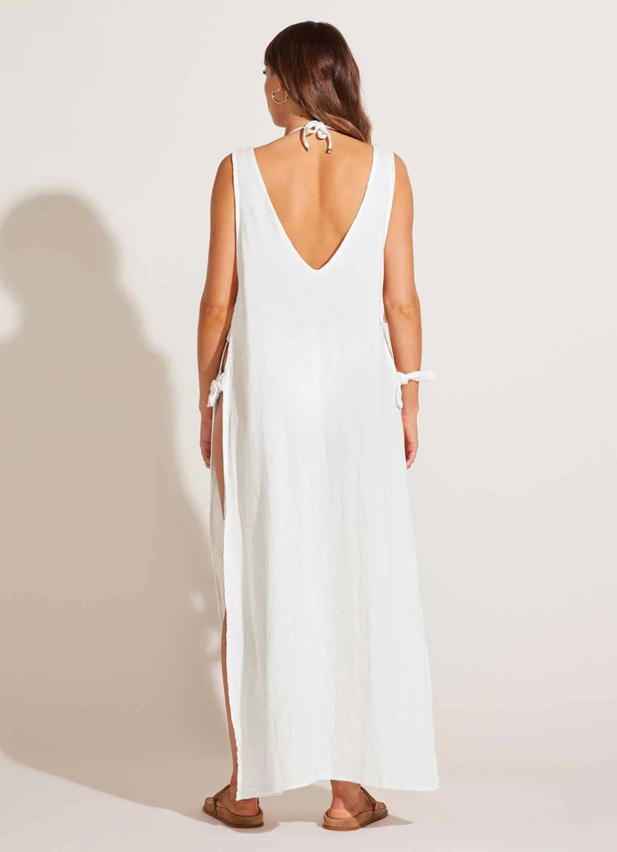 Vitamin A Riviera Linen Dress in White Full Length Back View