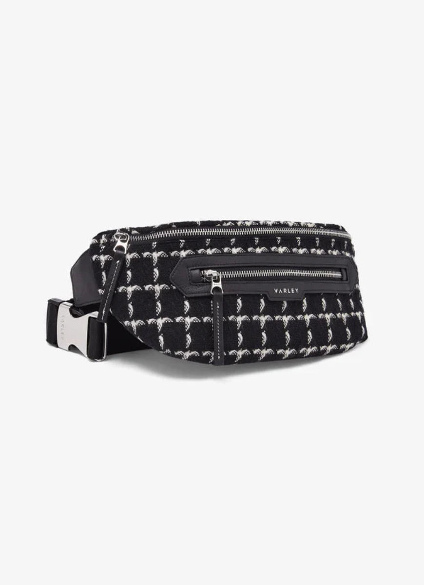 Varley Roby Belt Bag in Black Mono Check Front View