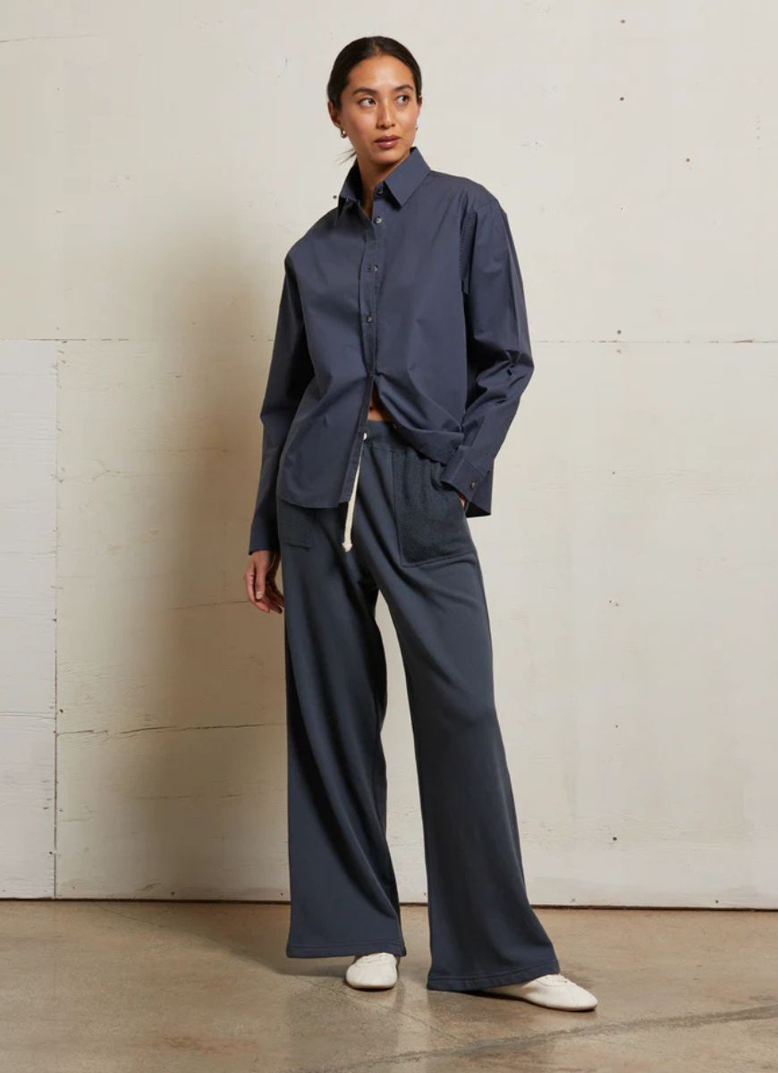 perfectwhitetee Rosanna Reverse Pocket Pant in Night Full Length Front View