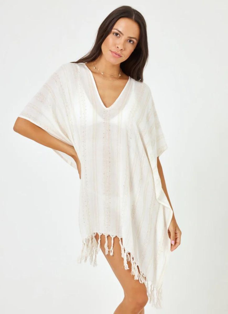 LSPACE Seaport Cover-Up Poncho in Cream Front View