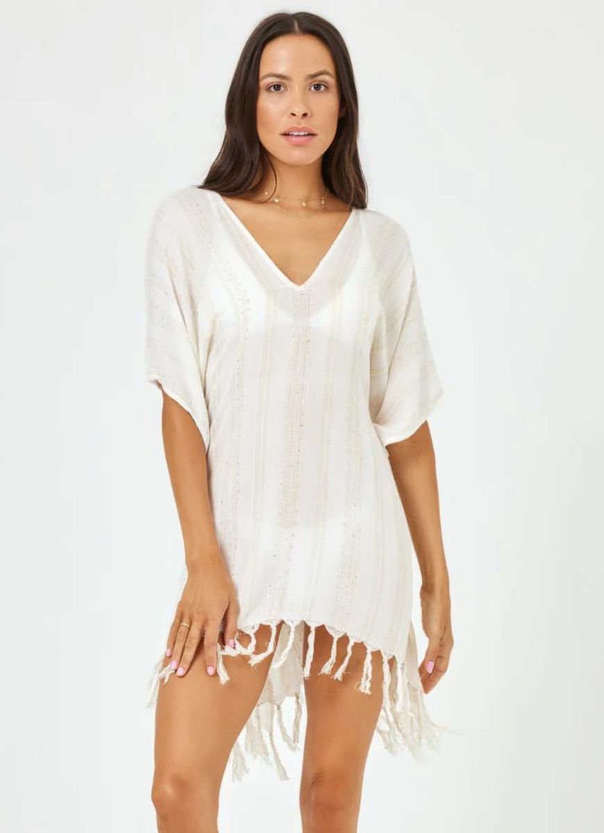 LSPACE Seaport Cover-Up Poncho in Cream Full Front View