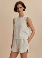 Varley Shea Crop Tank in Ivory Marl Front View