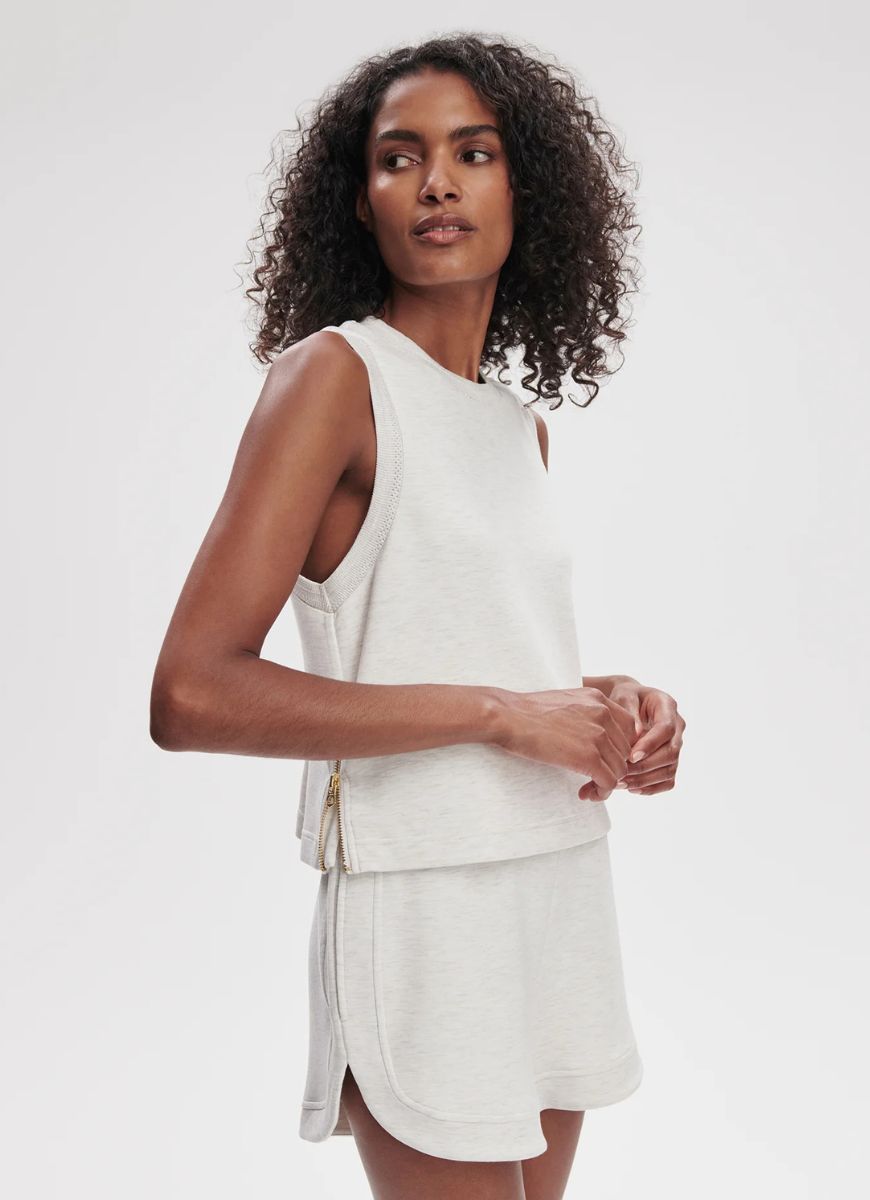 Varley Shea Crop Tank in Ivory Marl Side View