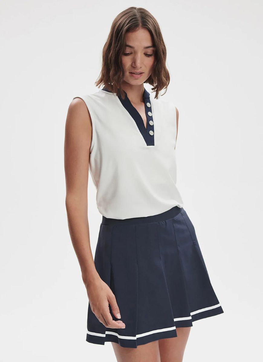 Varley Shelby Performance Tank Top in White/Blue Nights