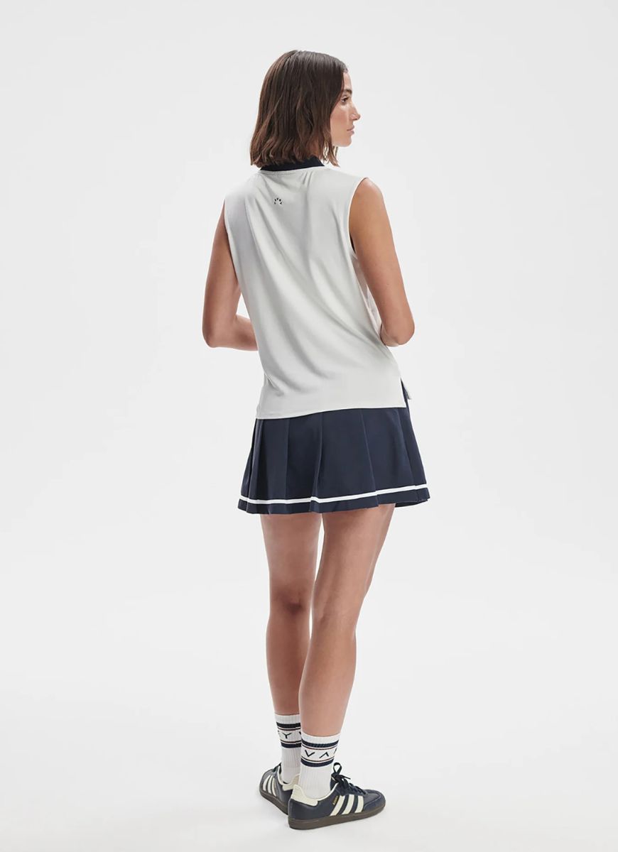 Varley Shelby Performance Tank Top in White/Blue Nights Full Length Back View
