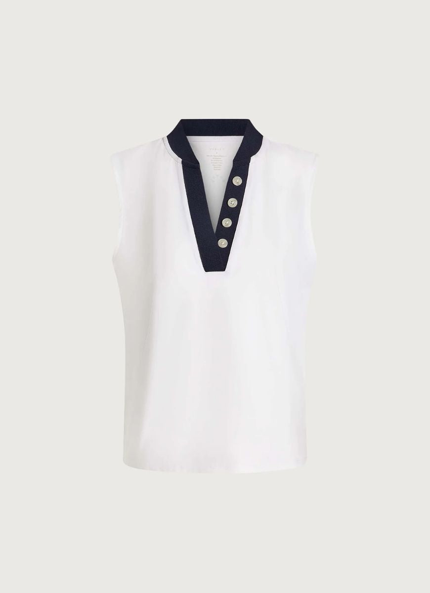 Varley Shelby Performance Tank Top in White/Blue Nights Product Shot View