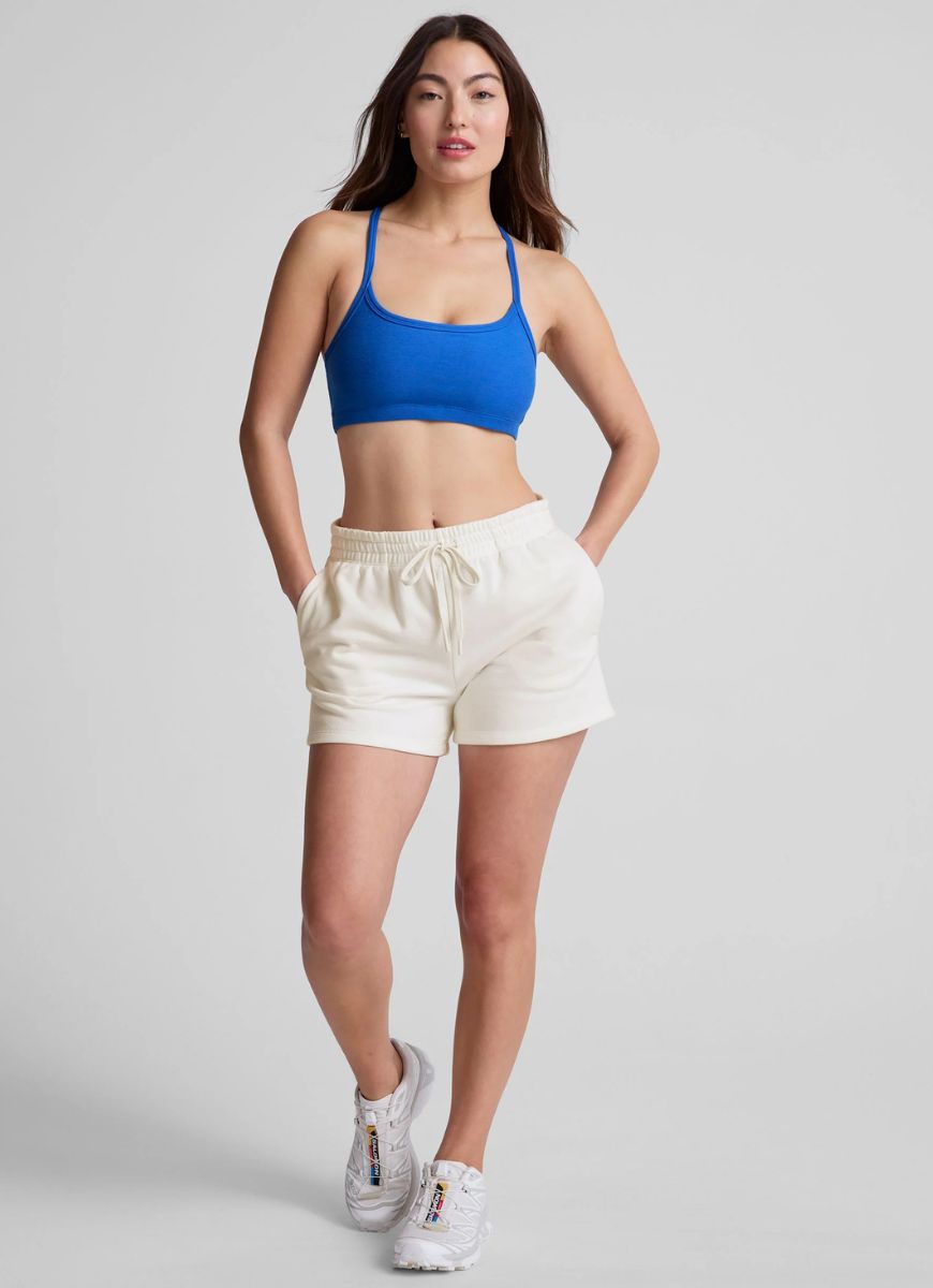 Beyond Yoga Spacedye Slim Racerback Sports Bra in Blue Heather Full Length Front View