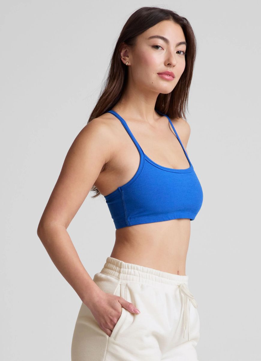 Beyond Yoga Spacedye Slim Racerback Sports Bra in Blue Heather Side View