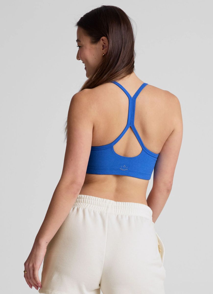 Beyond Yoga Spacedye Slim Racerback Sports Bra in Blue Heather Back View