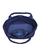 SOL AND SELENE Sky’s The Limit - Large Sustainable Tote Bag in Navy Top View Shown Unzipped